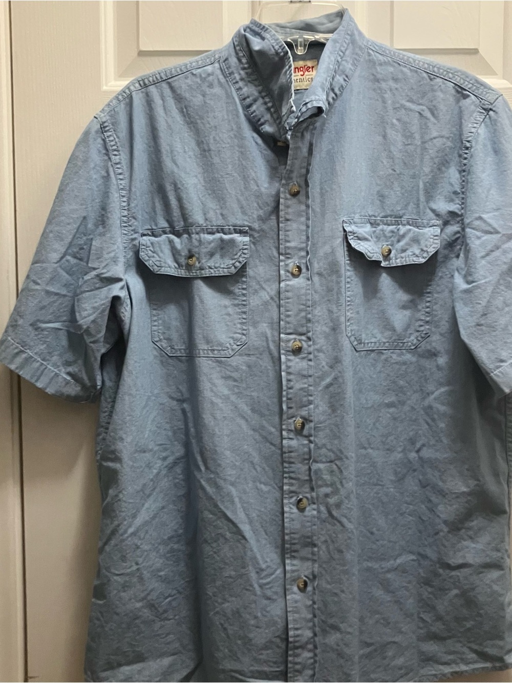 Wrangler Authentic Blue Denim Button Up Western Shirt Large